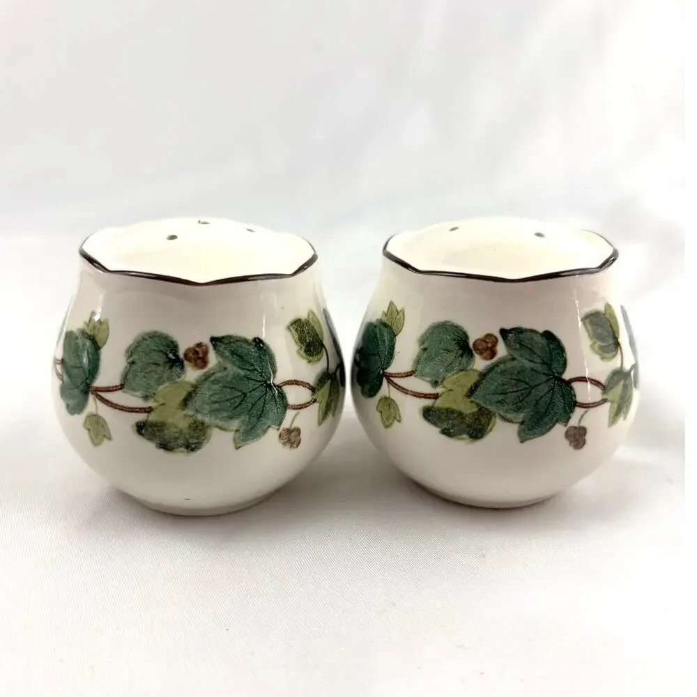 VTG‎ Green Ivy Plant Salt and Pepper Ceramic Shakers Japan Set